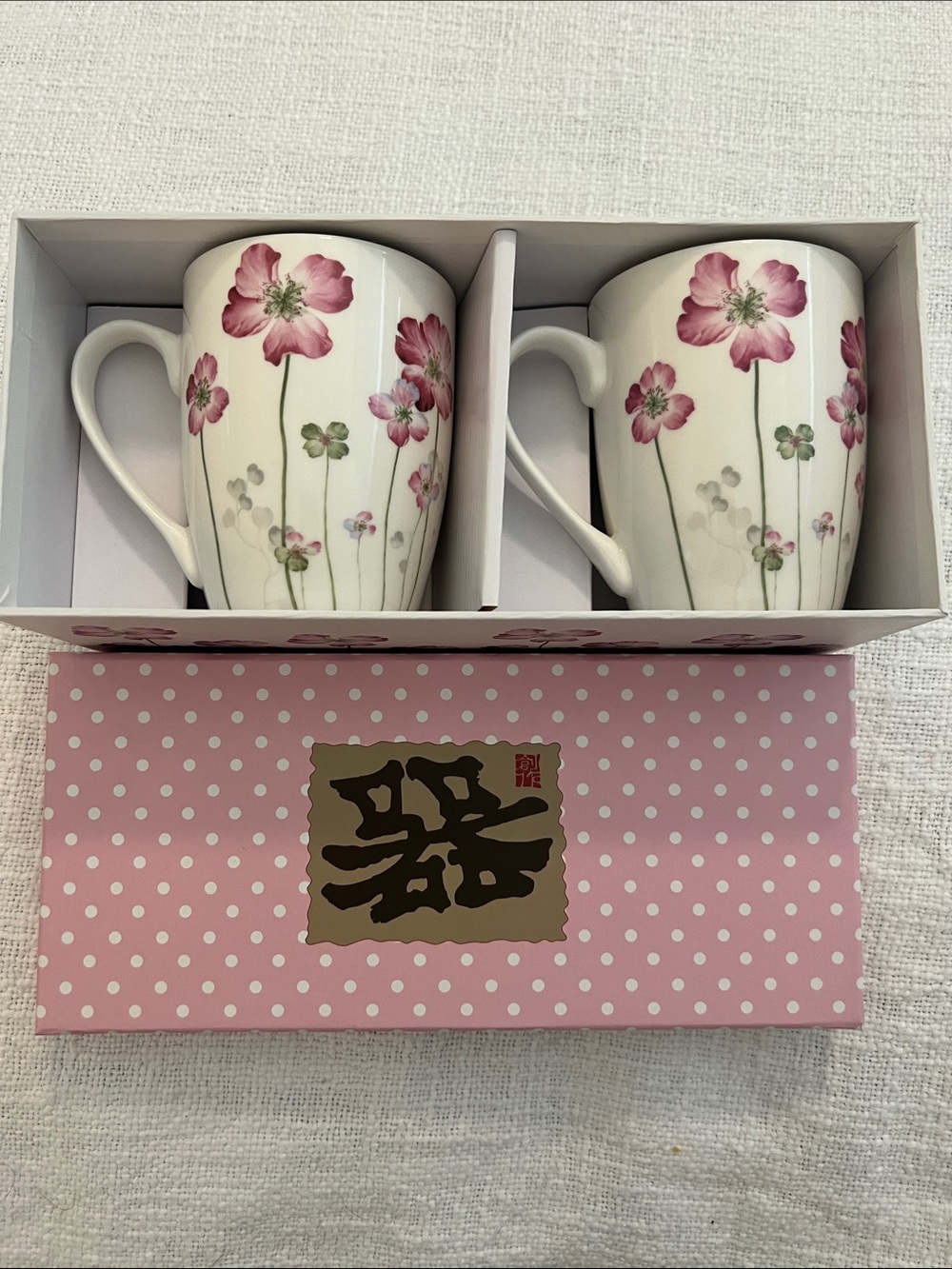 KOCO Trading Co Porcelain Mug set(2) with Violet Floral Pattern-Vintage NWOT